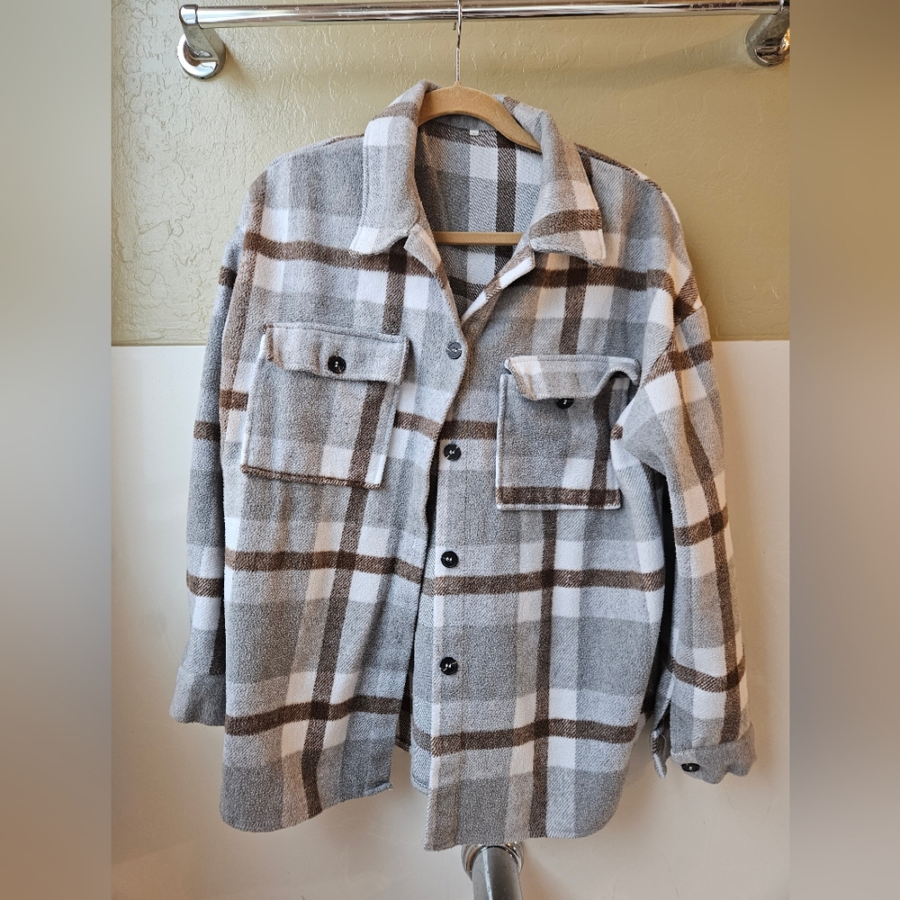 Men's Gray and Brown Plaid Jacket